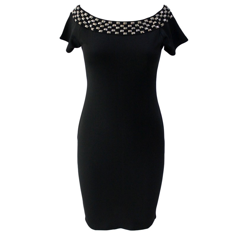 ZKESS-Women-Dress-Short-Black-Studded-Diamonds-Sexy-Skinny-Short-Sleeve-Elegant-Pencil-Slim-Midi-Par-32706020808