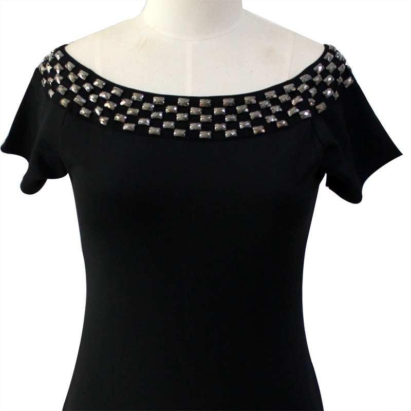 ZKESS-Women-Dress-Short-Black-Studded-Diamonds-Sexy-Skinny-Short-Sleeve-Elegant-Pencil-Slim-Midi-Par-32706020808