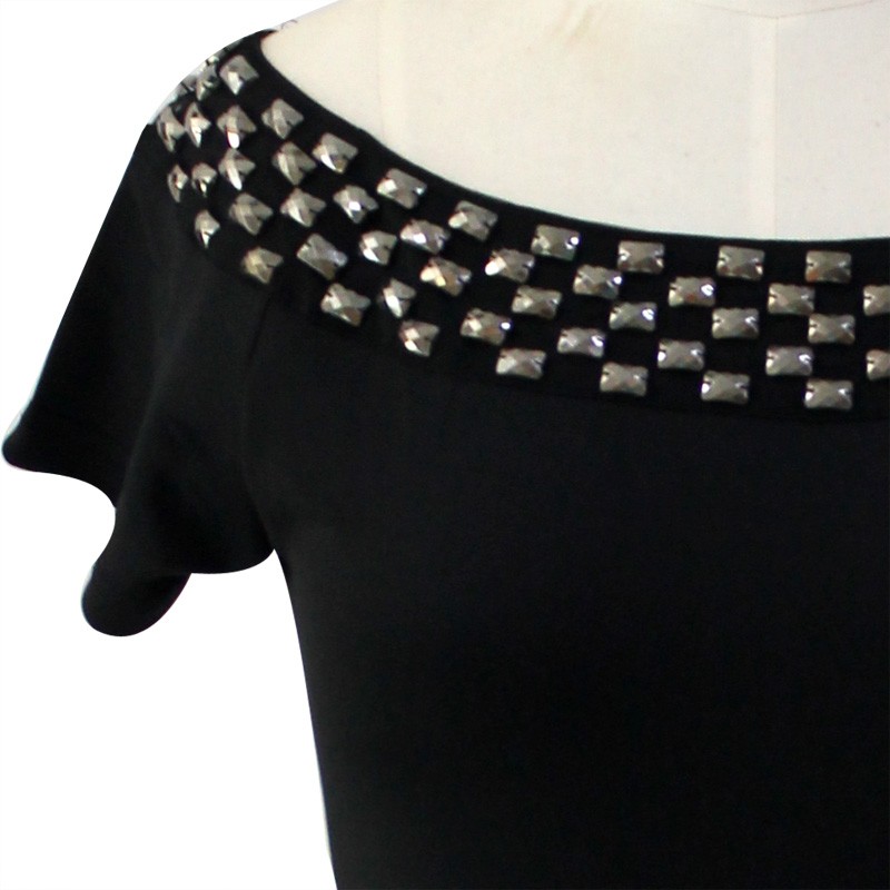 ZKESS-Women-Dress-Short-Black-Studded-Diamonds-Sexy-Skinny-Short-Sleeve-Elegant-Pencil-Slim-Midi-Par-32706020808