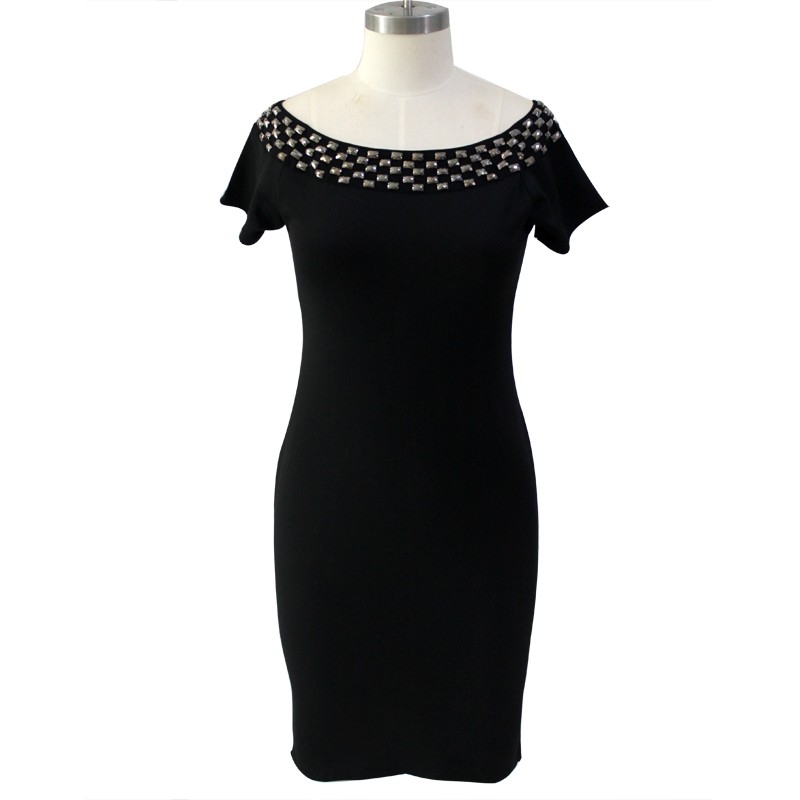 ZKESS-Women-Dress-Short-Black-Studded-Diamonds-Sexy-Skinny-Short-Sleeve-Elegant-Pencil-Slim-Midi-Par-32706020808