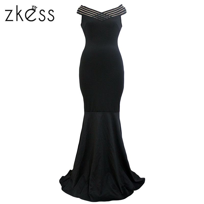 ZKESS-women-long-Dress-2017-Black-sexy-Off-the-Shoulder-Sheer-Stripe-Fishtail-Prom-formal-Gown-party-32686257445