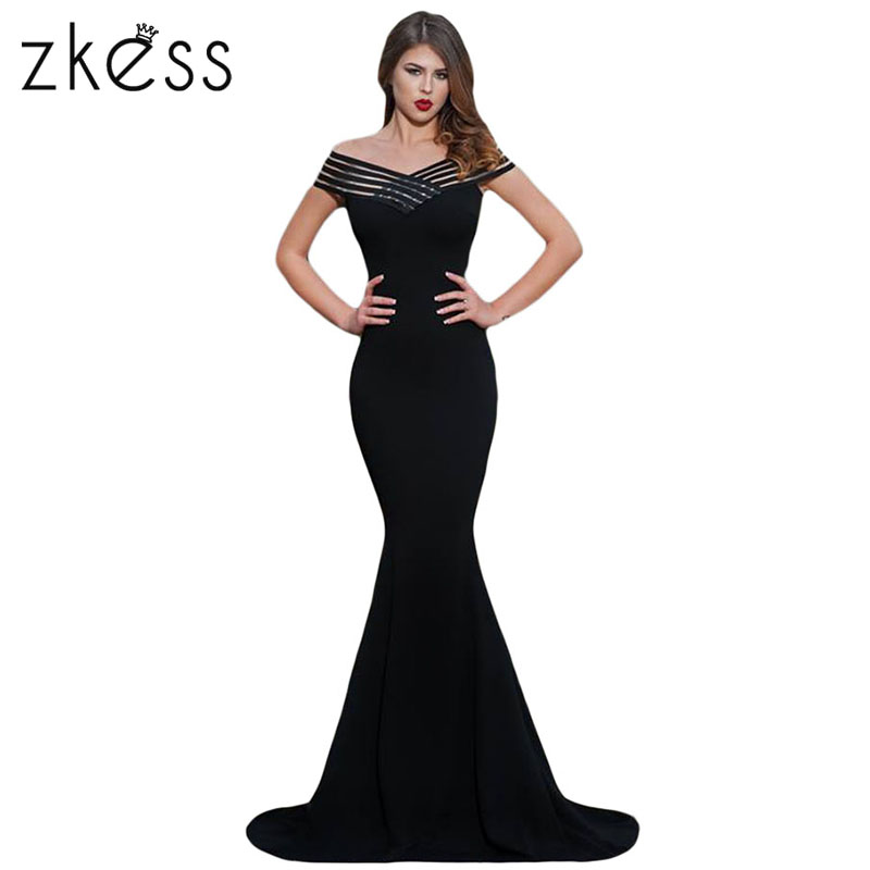 ZKESS-women-long-Dress-2017-Black-sexy-Off-the-Shoulder-Sheer-Stripe-Fishtail-Prom-formal-Gown-party-32686257445