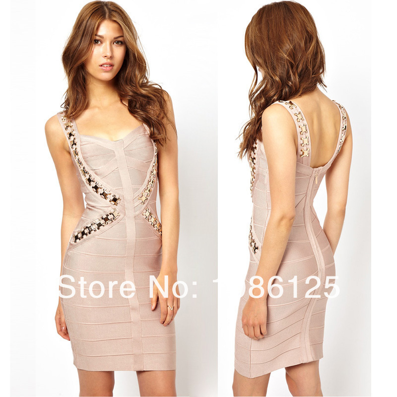 free-shipping-Women39s-Metal-Embellished-Slim-Bodycon-Celebrity-Club-HL-Bandage-Dress-1602451301