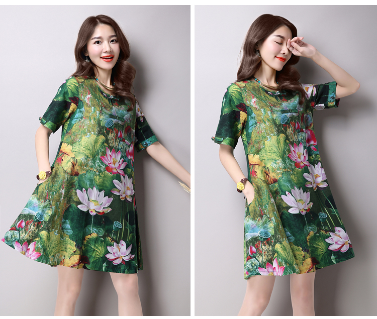 hot-sale-2016-new-fashion-plus-size-women-dress-slim--short-sleeved-Lotus-print-female-printing-dres-32684407719