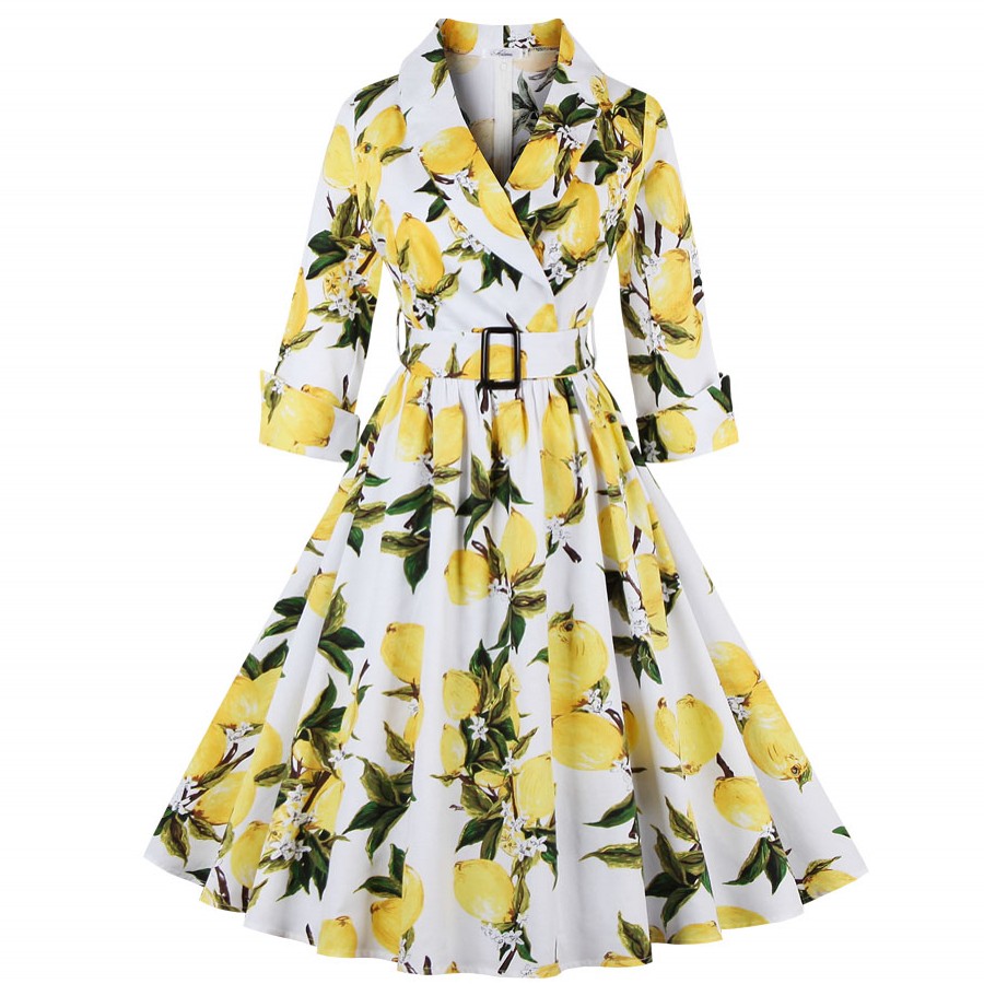 iiiher-Brand-Women-Floral-Vintage-Dress-Lemon-Print-1950s-Rockabilly-Party--Vestidos-Pleated-Vintage-32771196295