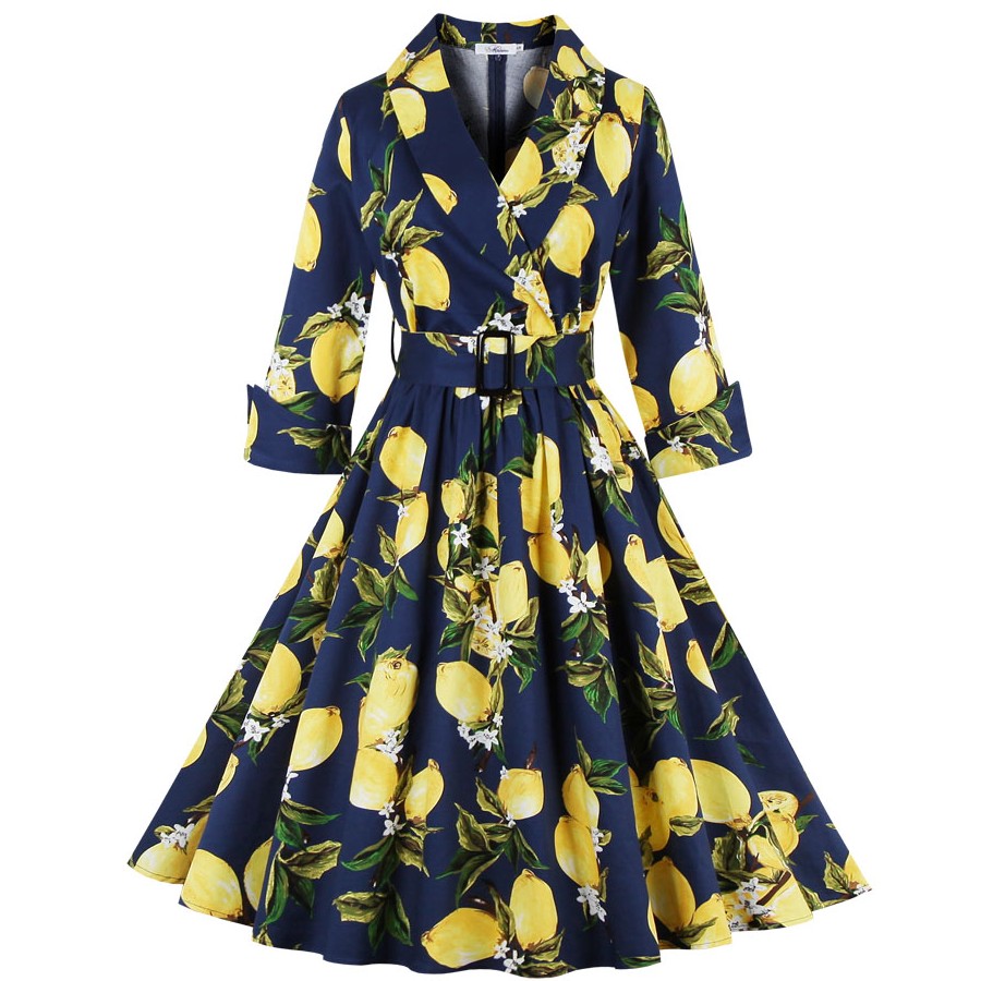 iiiher-Brand-Women-Floral-Vintage-Dress-Lemon-Print-1950s-Rockabilly-Party--Vestidos-Pleated-Vintage-32771196295