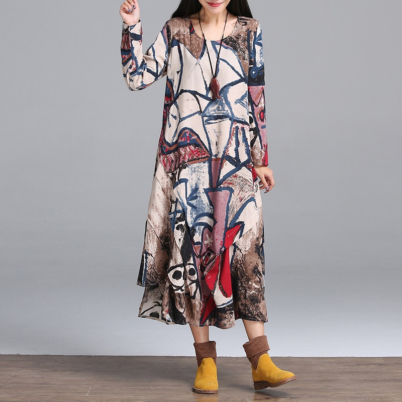 new-fashion-cotton-linen-vintage-print-plus-size-women-casual-long-loose-autumn-dress-vestidos-femin-32628533346