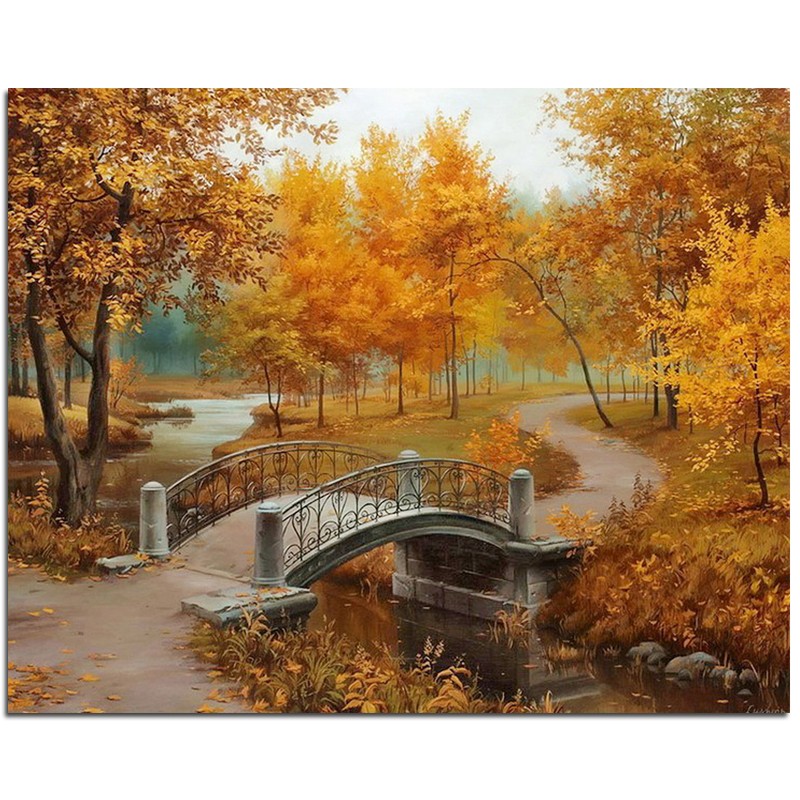 new-full-Diy-diamond-painting-kit-3D-cross-stitch-Square-Diamond-embroidery-Autumn-Scenic-Brudge-Dia-32496207157