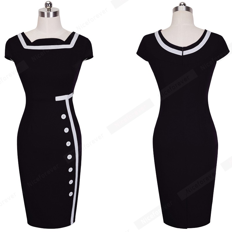 plus-size-summer-Women-Button-black-red--Business-office-Knee-length-womens-Pencil-Bodycon-bandage-m-1446181882