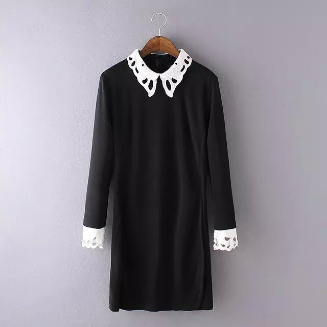 spring-fashion-women-office-black-dress-with-white-collar-Casual-Slim-vestido-vintage-Long-Sleeve-El-32512800374