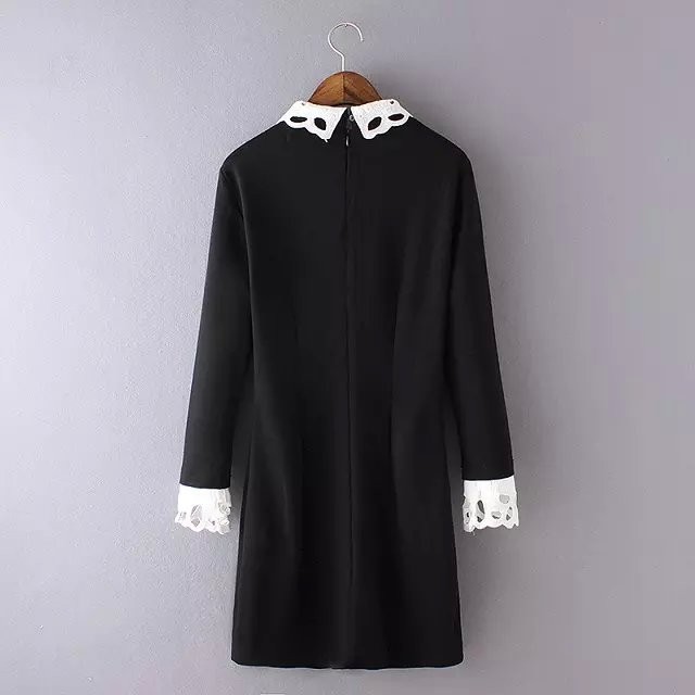 spring-fashion-women-office-black-dress-with-white-collar-Casual-Slim-vestido-vintage-Long-Sleeve-El-32512800374