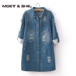  New Fashion Spring Autumn women long sleeve Roll Up jeans Coat female casual Ripped long denim Jacket outerwear 5XL T52920