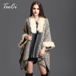  Winter Women Sweater Cardigan Female   High Quality  Faux Fox Fur Collar Poncho Cape Wool Shawl Cape 3 Colour
