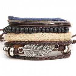 1 Set 4PCS leather bracelet Men's multi-layer bead bracelet women's retro punk casual men's jewelry bracelet jewelry accessories
