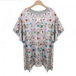 2015 New Style Cartoon Owl Printed Women's T-shirts/Brand Summer Oversize Short Sleeve T-shirts Women/Casual Women Clothing 5XL