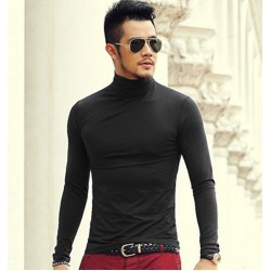 2016 Autumn And spring New Clothes Men's Solid Color Bottoming Shirt Slim Stretch Lycra Cotton Long-Sleeved High-Necked T-Shirt