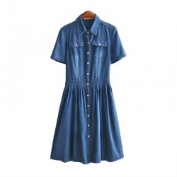 2016 Summer Denim Dress Women Fashion Casual Single Breasted Slim Long Elegant Office Party Vestidos short sleeves Dresses 4XL