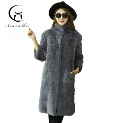 2016 winter new women's long section of the vertical stitching collar Rex fur fur grass fur coat