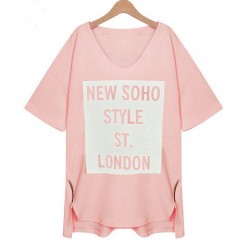 2017 4XL 3XL Summer Women Casual Loose Short sleeve Cotton Letter Print Front Short Back Long  Zipper Slit Plus size T-shirt Top