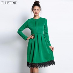 2017 Autumn Vintage Dress Women Plus Size Long Sleeve Green Rockabilly Lace Club Party Tunic T Shirt Dress Robe Femme 20