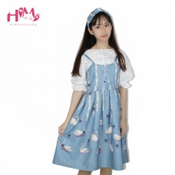 2017 Japanese Soft Sister Swan Lake Print Women Dress Spaghetti Strap Fresh New Design Lolita Style Vintage Palace Women Dress
