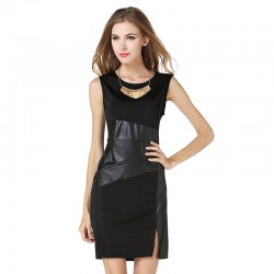 2017 New Fashion Sexy Women Dress Elegant Mini Hot Sale Pencil Dress Leather Slim Sleeveless Black S-XXL