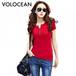 2017 New Summer T-shirts For Women Cotton Fashion T Shirt Women Button Female Plus Size Tops Tee