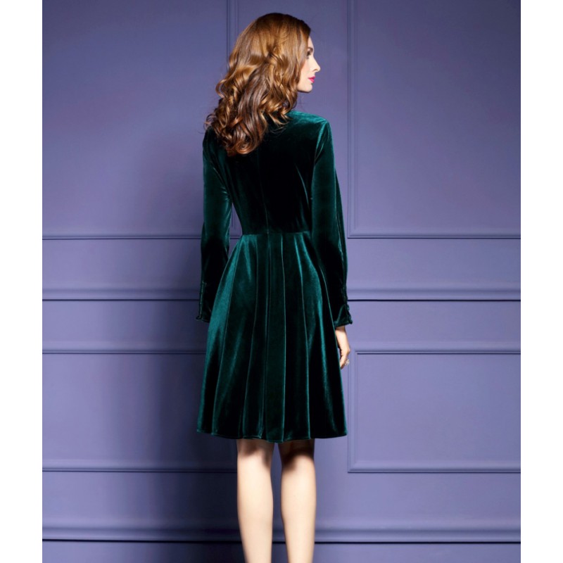 2017 Plus Size Womens Velvet Dresses Winter Dark Green Women Evening ...