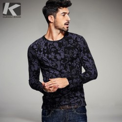 2017 Spring Mens Fashion T Shirts Black Flower Print Brand Clothing Man's Long Sleeve Slim T-Shirts Clothes Male Wear Tops Tees