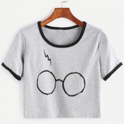 2017 Spring Summer Style Women T-shirt Glasses Printing Tshirt Cotton Women T Shirt Casual Top Tees Fashion Short O-neck T Shirt