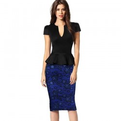 2017 Summer Elegant Women Business Dress Fake two-pieces Contrast Color Patchwork Bodycon Sheath Pencil Dresses Knee-length