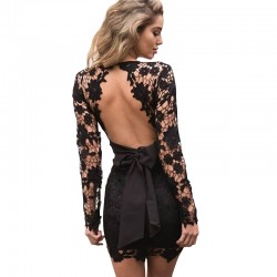 2017 new Fashion high quality women elegant summer bohemian sexy v-neck lace backless hollow out mini Dress dresses Vestidos