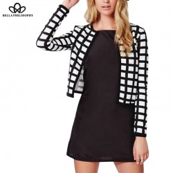 2017 spring autumn new white black check plaids print thin bomber women jacket cardigan