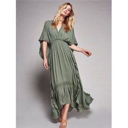 2017 women's brand dresses new arrival Bohemian loose waist halter dress backless holiday maxi dress ruffles V-neck sexy dress