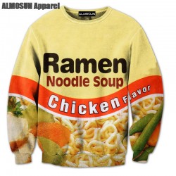 ALMOSUN Chicken Ramen Noodle 3D All Over Print Crewneck Pullover Sweatshirts Hipster Casual Streetwear Hip Hop Jumper Women Men