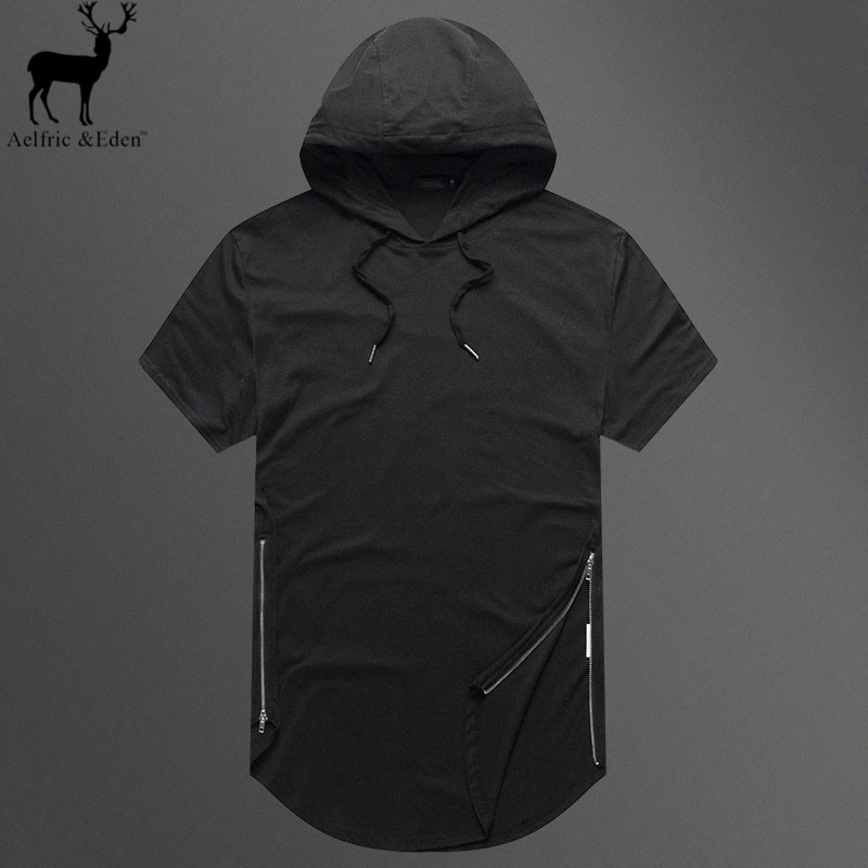 Aelfric Eden Men Longline Solid Color Side Zipper Short Sleeve Hoodie ...