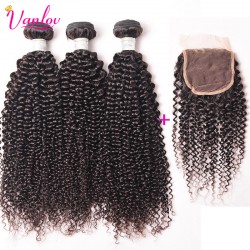 Afro Kinky Curly Virgin Hair With Brazilian Curly Virgin Hair With Closure 4 Bundles With Closure Human Hair Weave With Closure