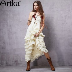 Artka Women's 2015 Mexico Summer New Vintage Lace Decoration Patchwork Elegant Dress Sleeveless Cotton Dress LA14151C