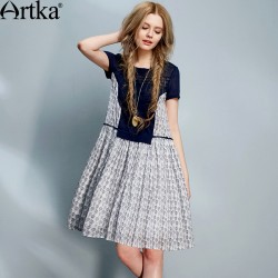Artka Women's Summer New Vintage O-Neck Short Sleeve Loose Style Knee-Length Comfy Fashion Dress LA13052X