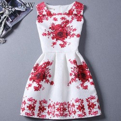 BEFORW Vintage Women Dress Spring Summer Fashion Print Dresses Sleeveless Sexy Mini Dress Vestidos de festa Women Clothing