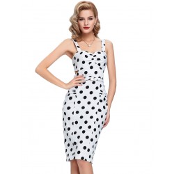 Backless Retro Vintage Cotton Polka Dots Picnic Dress 2016 Spaghetti Strap women office midi dresses Audrey Hepburn vestidos