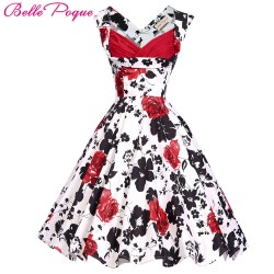 Belle Poque Women Summer Dress 2017 50s 60s Pattern Floral Print Vintage Plus Size Tunic Woman robe Casual Party Retro Dresses