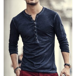 Brand Designer Men Cotton Vintage Henry T Shirts Casual Long Sleeve High quality Men old color Cardigan T shirt  2016 hot sale