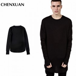 CHENXUAN hot-selling Thumb Hole Cuffs Long Sleeve Tyga Swag Style Mens Side Split Hip Hop Top Tee T Shirt Crew Wool T-shirt Men 