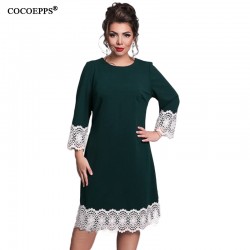 COCOEPPS fashionable lace plus size women dress 2018 casual NEW blue Knee-Length Dresses big size women Long sleeve loose dress