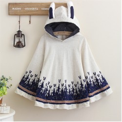 Cloak outerwear female autumn new rabbit print ear stereo hoodies coat cotton casual poncho jacket women cloak coat outwear