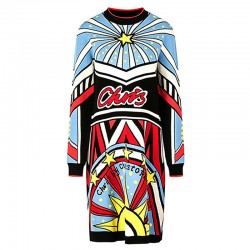 Cute Dresses 2017 Spring Summer New Fashion Art Texture Print Loose Luxury Round Neck Long Sleeve Runway Dress