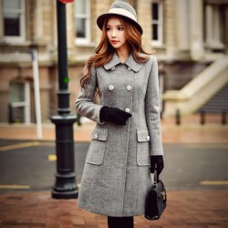 Dabuwawa winter keep warm grey woolen coat