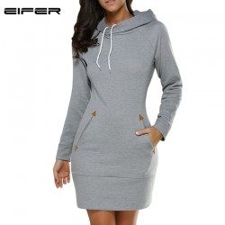 EIFER 2017 Warm Winter High Quality Hooded Dresses Pocket Long Sleeved Casual Mini Dress Sportwear Women Clothings
