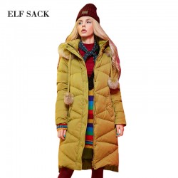 Elf SACK p99 winter fashion hair bulb raccoon fur with a hood loose long design down coat female